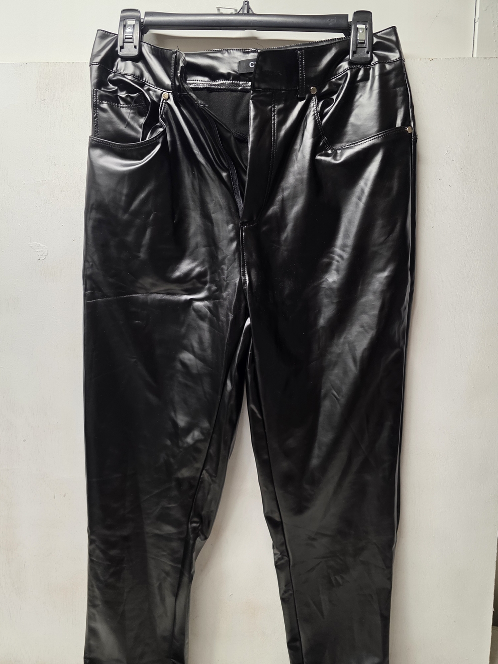 CHICME Women's Faux Leather Pants Size M Black High Rise Skinny Shiny Coated